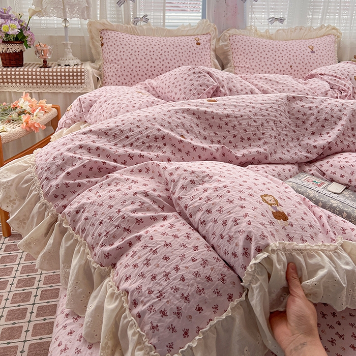 91家纺网 家纺一手货源 找家纺 （总）韩秀家纺 2026新款古法水洗棉法式蕾丝纯棉大花边仿棉四件套