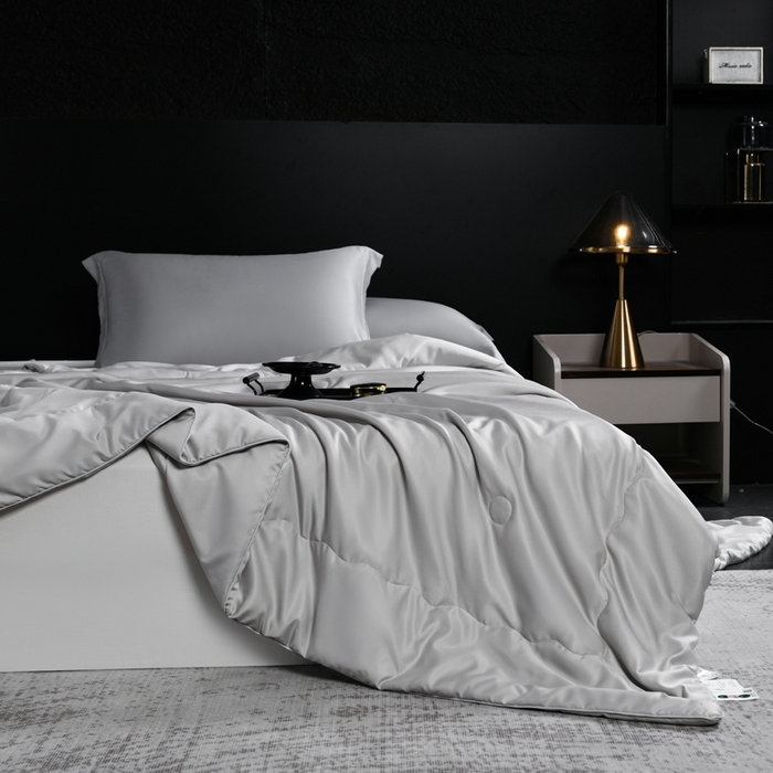 91家纺网 家纺一手货源 找家纺 枕星记忆枕 2026新款水洗真丝夏被 水洗真丝浅灰