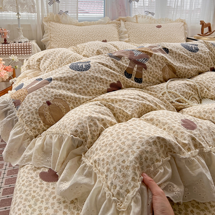 91家纺网 家纺一手货源 找家纺 （总）韩秀家纺 2026新款古法水洗棉法式蕾丝纯棉大花边仿棉四件套