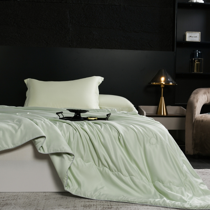 91家纺网 家纺一手货源 找家纺 枕星记忆枕 2026新款水洗真丝夏被 水洗真丝浅绿