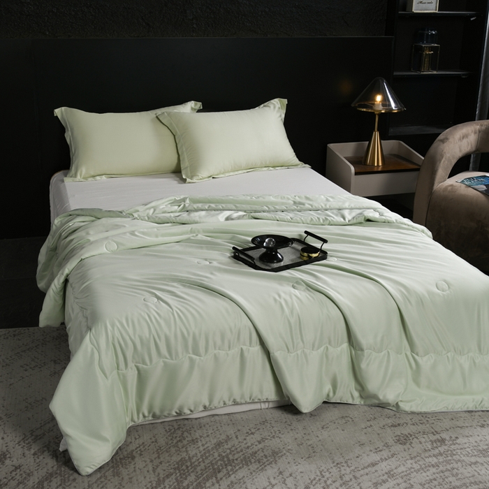 91家纺网 家纺一手货源 找家纺 枕星记忆枕 2026新款水洗真丝夏被 水洗真丝浅绿