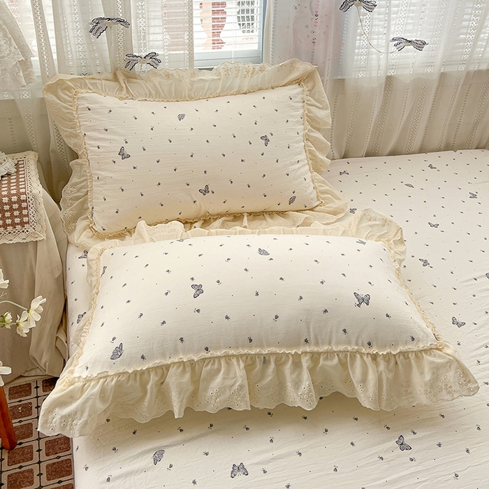 91家纺网 家纺一手货源 找家纺 （总）韩秀家纺 2026新款古法水洗棉法式蕾丝纯棉大花边仿棉四件套