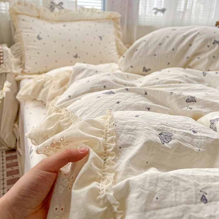 91家纺网 家纺一手货源 找家纺 （总）韩秀家纺 2026新款古法水洗棉法式蕾丝纯棉大花边仿棉四件套