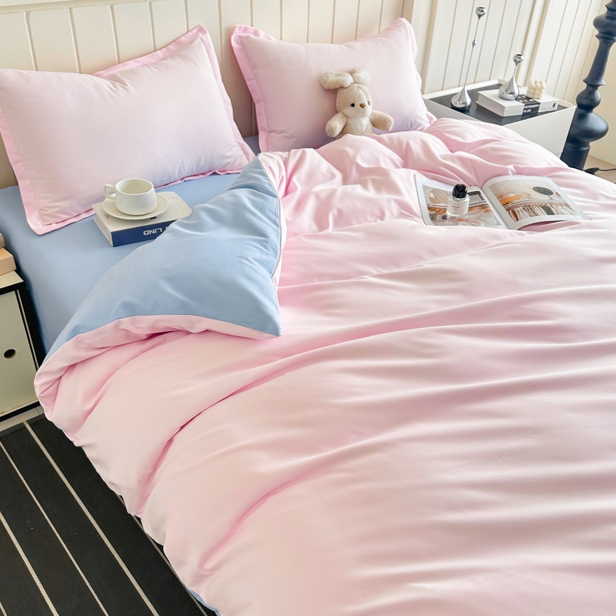 91家纺网 家纺一手货源 找家纺 佑泽家纺 2026新款亲肤水洗棉四件套 海盐桃桃