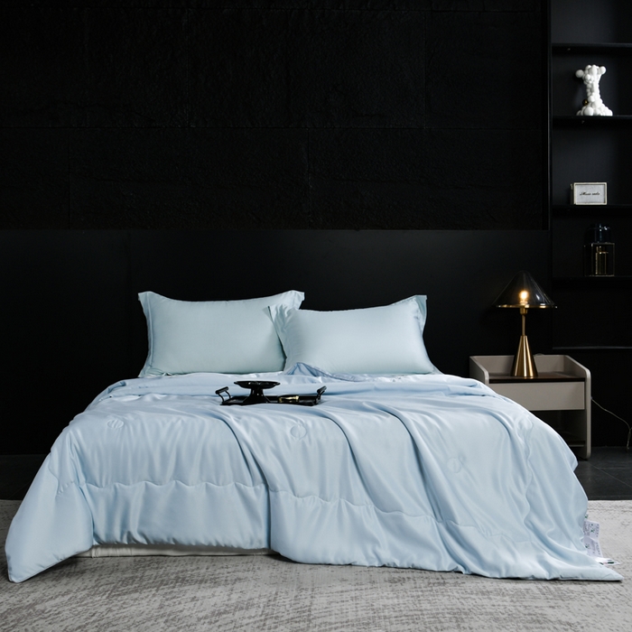 枕星记忆枕 2026新款水洗真丝夏被 水洗真丝浅蓝