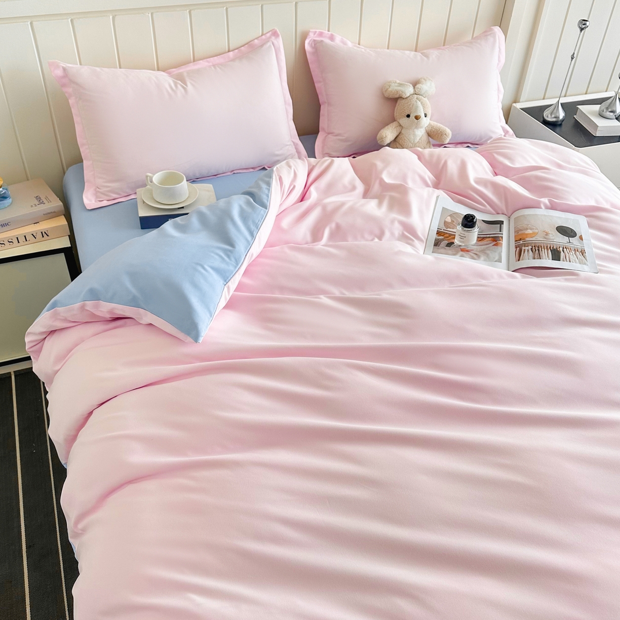 91家纺网 家纺一手货源 找家纺 佑泽家纺 2026新款亲肤水洗棉四件套 海盐桃桃