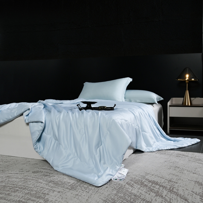 91家纺网 家纺一手货源 找家纺 枕星记忆枕 2026新款水洗真丝夏被 水洗真丝浅蓝