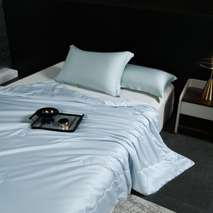 91家纺网 家纺一手货源 找家纺 枕星记忆枕 2026新款水洗真丝夏被 水洗真丝浅蓝