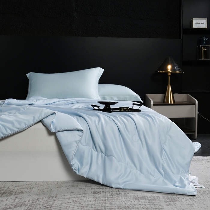 91家纺网 家纺一手货源 找家纺 枕星记忆枕 2026新款水洗真丝夏被 水洗真丝浅蓝