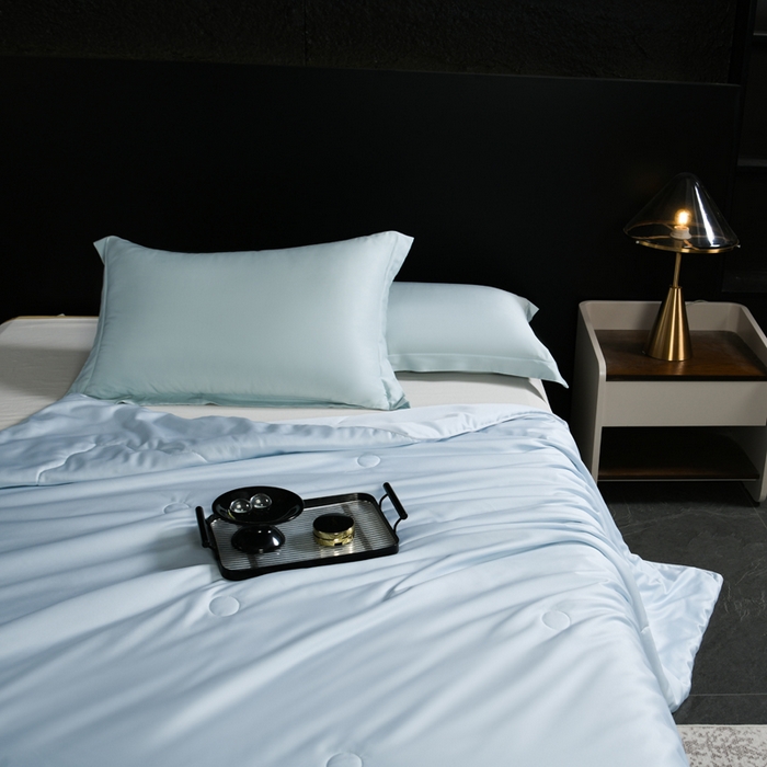 91家纺网 家纺一手货源 找家纺 枕星记忆枕 2026新款水洗真丝夏被 水洗真丝浅蓝