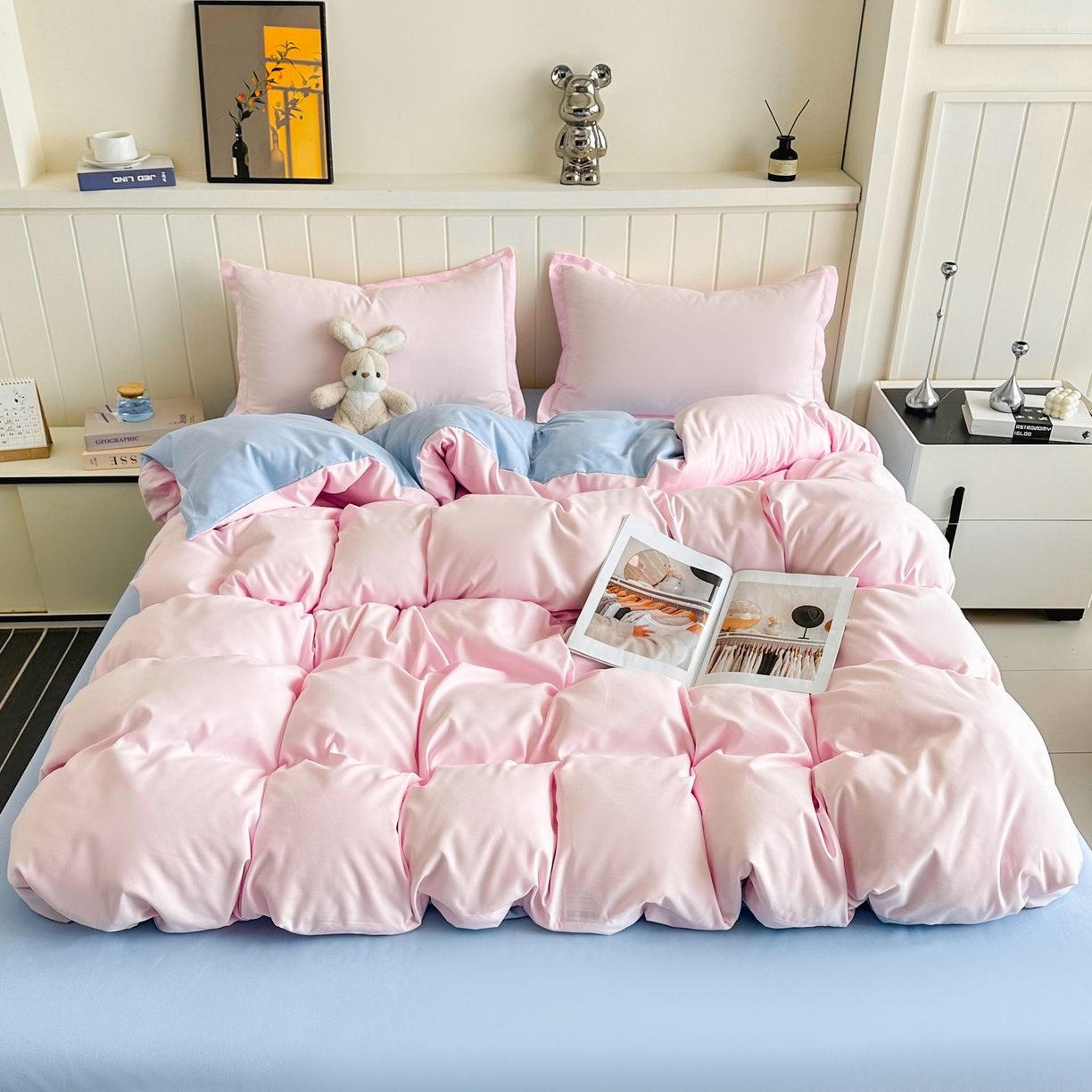 91家纺网 家纺一手货源 找家纺 佑泽家纺 2026新款亲肤水洗棉四件套 海盐桃桃