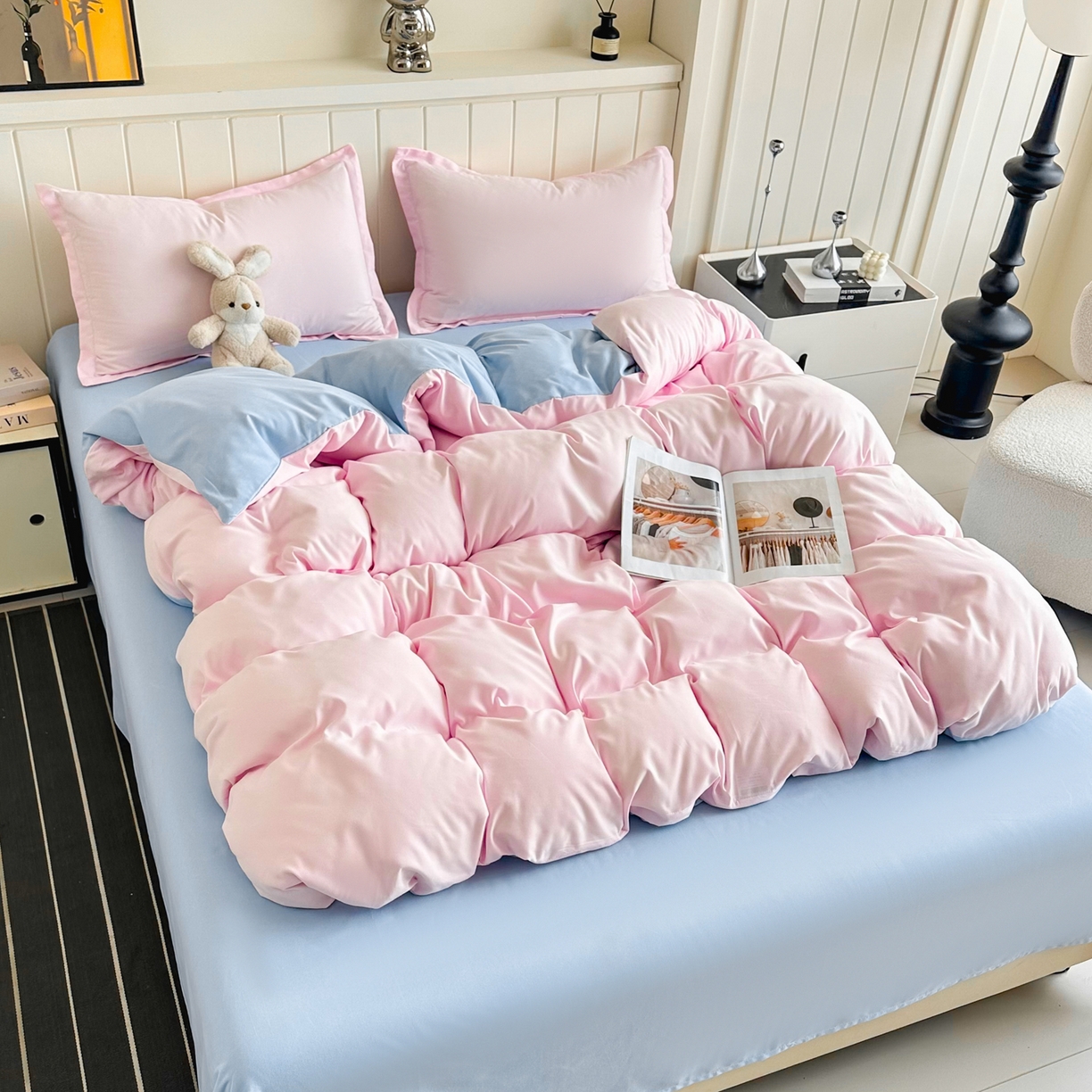 91家纺网 家纺一手货源 找家纺 佑泽家纺 2026新款亲肤水洗棉四件套 海盐桃桃