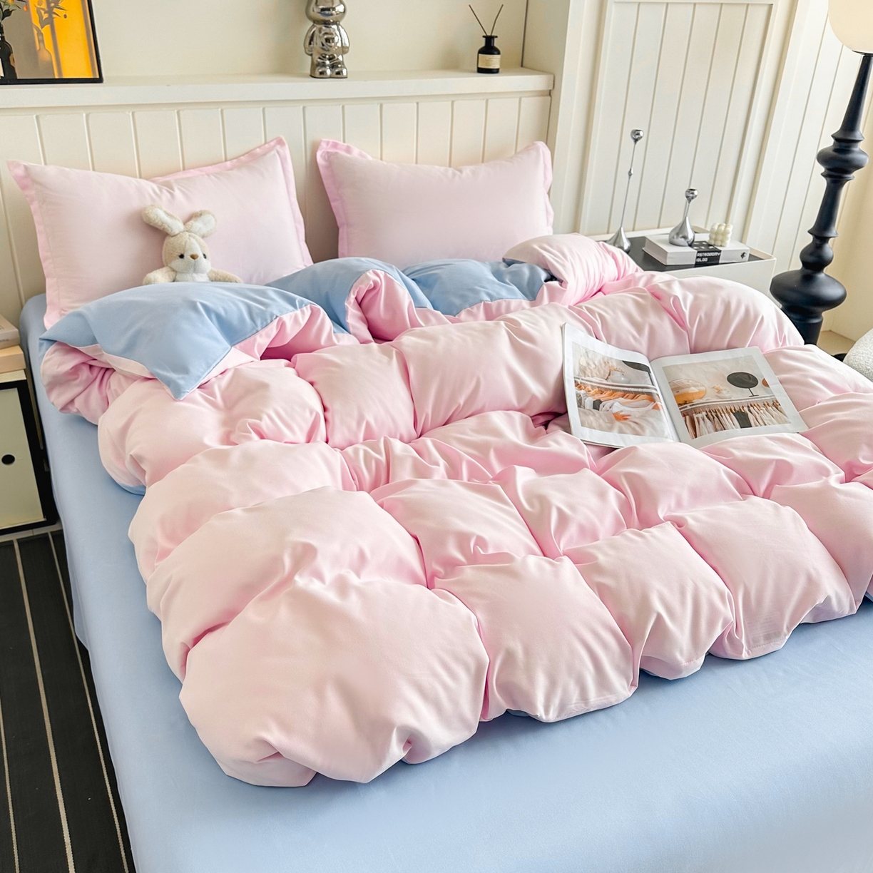 91家纺网 家纺一手货源 找家纺 佑泽家纺 2026新款亲肤水洗棉四件套 海盐桃桃