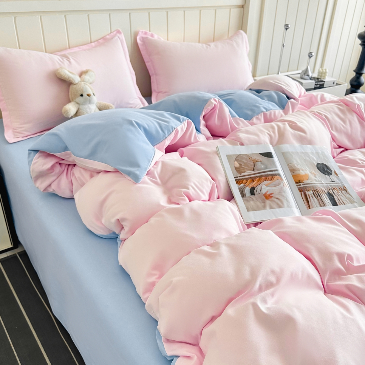 91家纺网 家纺一手货源 找家纺 佑泽家纺 2026新款亲肤水洗棉四件套 海盐桃桃