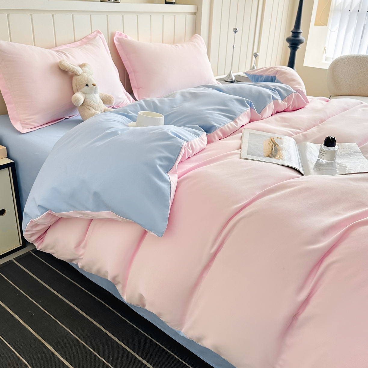 91家纺网 家纺一手货源 找家纺 佑泽家纺 2026新款亲肤水洗棉四件套 海盐桃桃