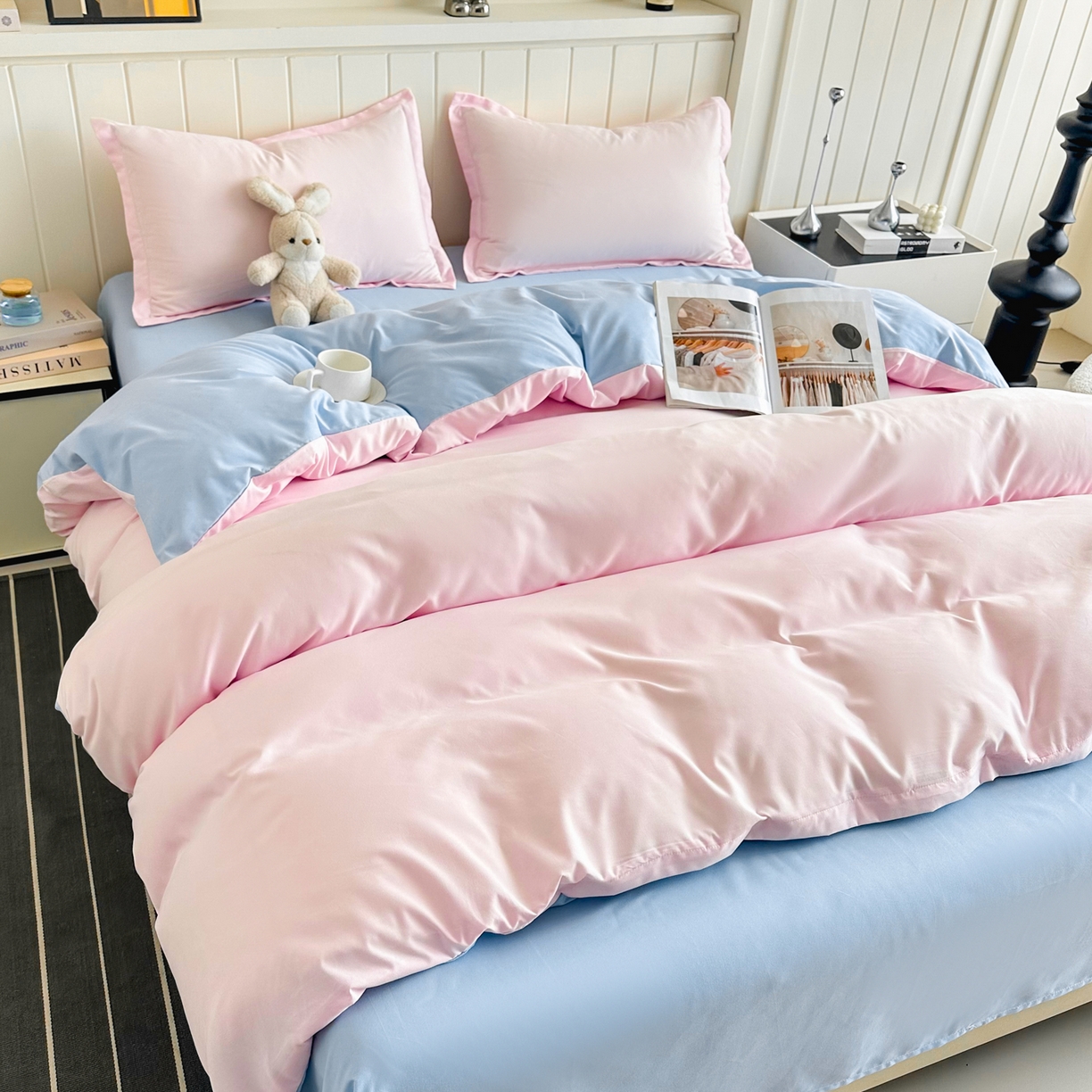 91家纺网 家纺一手货源 找家纺 佑泽家纺 2026新款亲肤水洗棉四件套 海盐桃桃