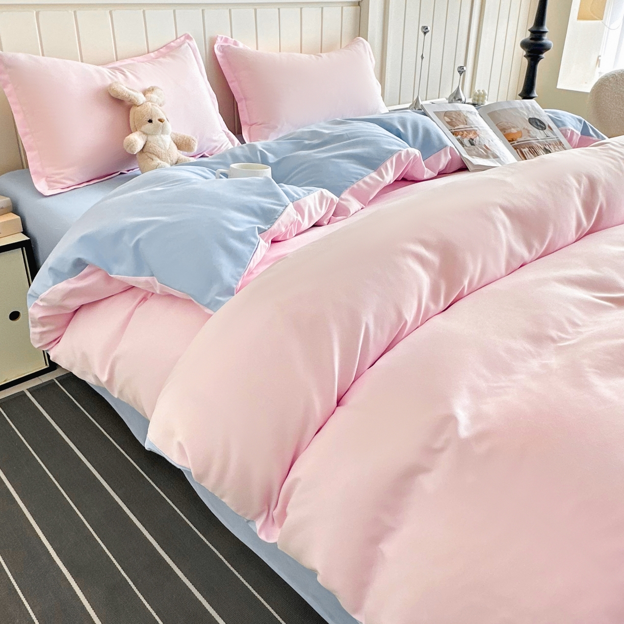 91家纺网 家纺一手货源 找家纺 佑泽家纺 2026新款亲肤水洗棉四件套 海盐桃桃