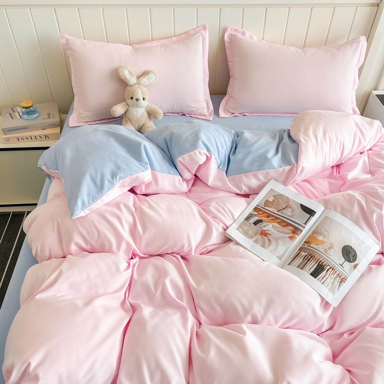 91家纺网 家纺一手货源 找家纺 佑泽家纺 2026新款亲肤水洗棉四件套 海盐桃桃