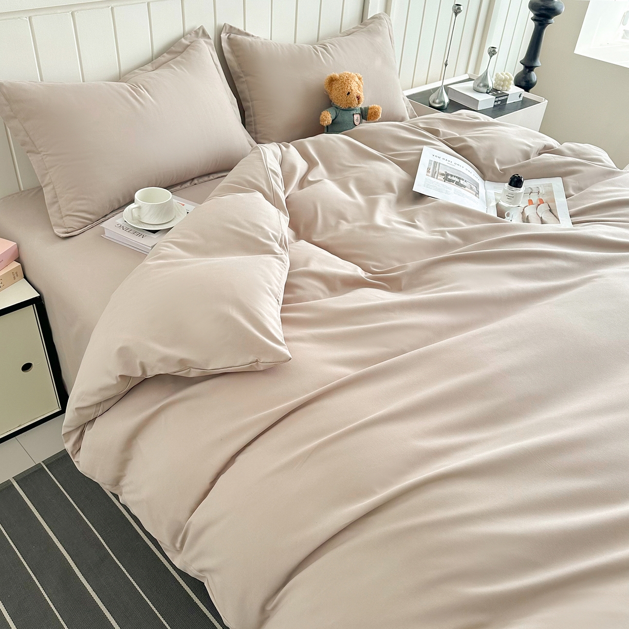 91家纺网 家纺一手货源 找家纺 佑泽家纺 2026新款亲肤水洗棉四件套 卡其