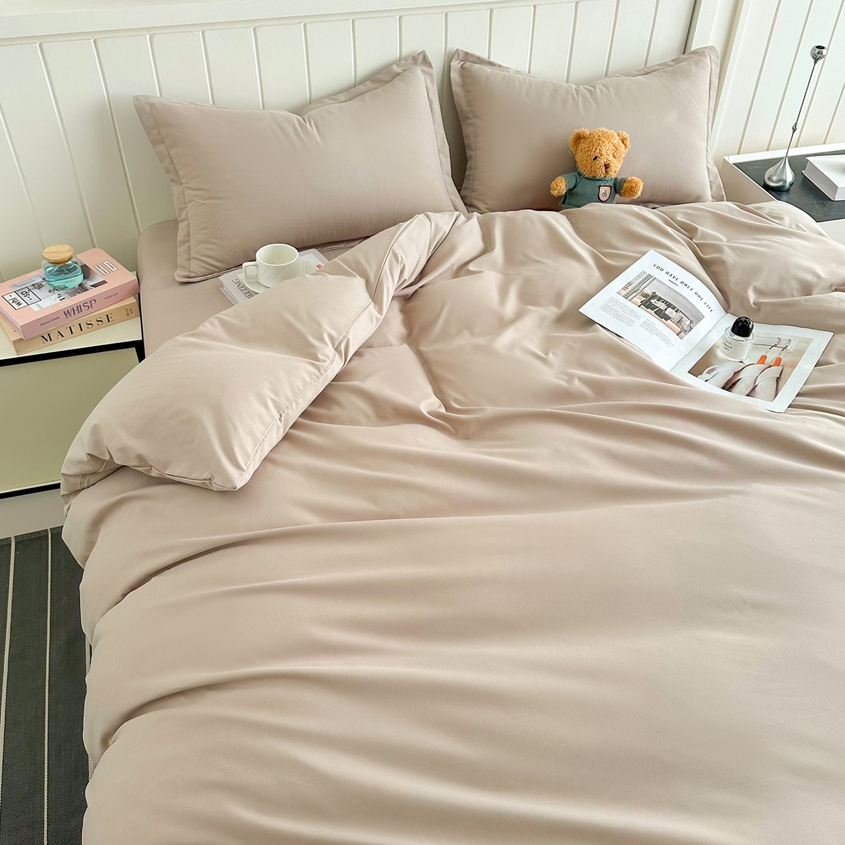 91家纺网 家纺一手货源 找家纺 佑泽家纺 2026新款亲肤水洗棉四件套 卡其