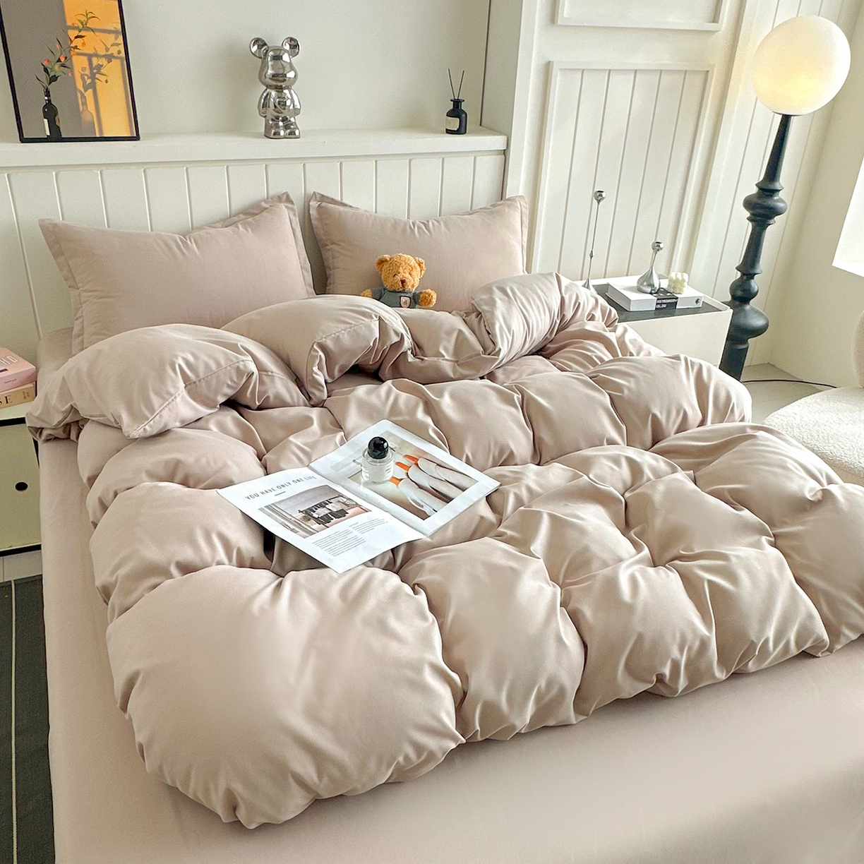 91家纺网 家纺一手货源 找家纺 佑泽家纺 2026新款亲肤水洗棉四件套 卡其