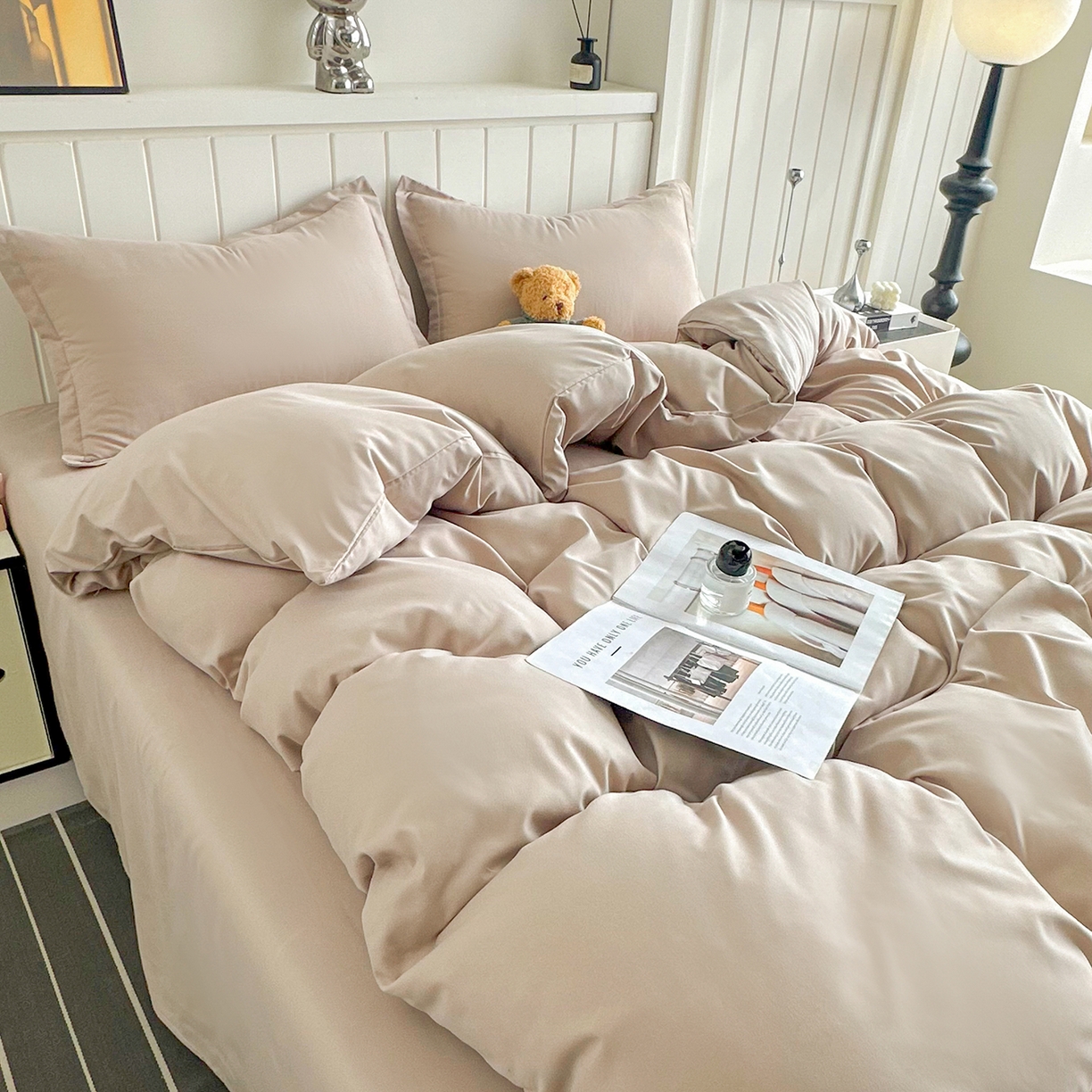 91家纺网 家纺一手货源 找家纺 佑泽家纺 2026新款亲肤水洗棉四件套 卡其