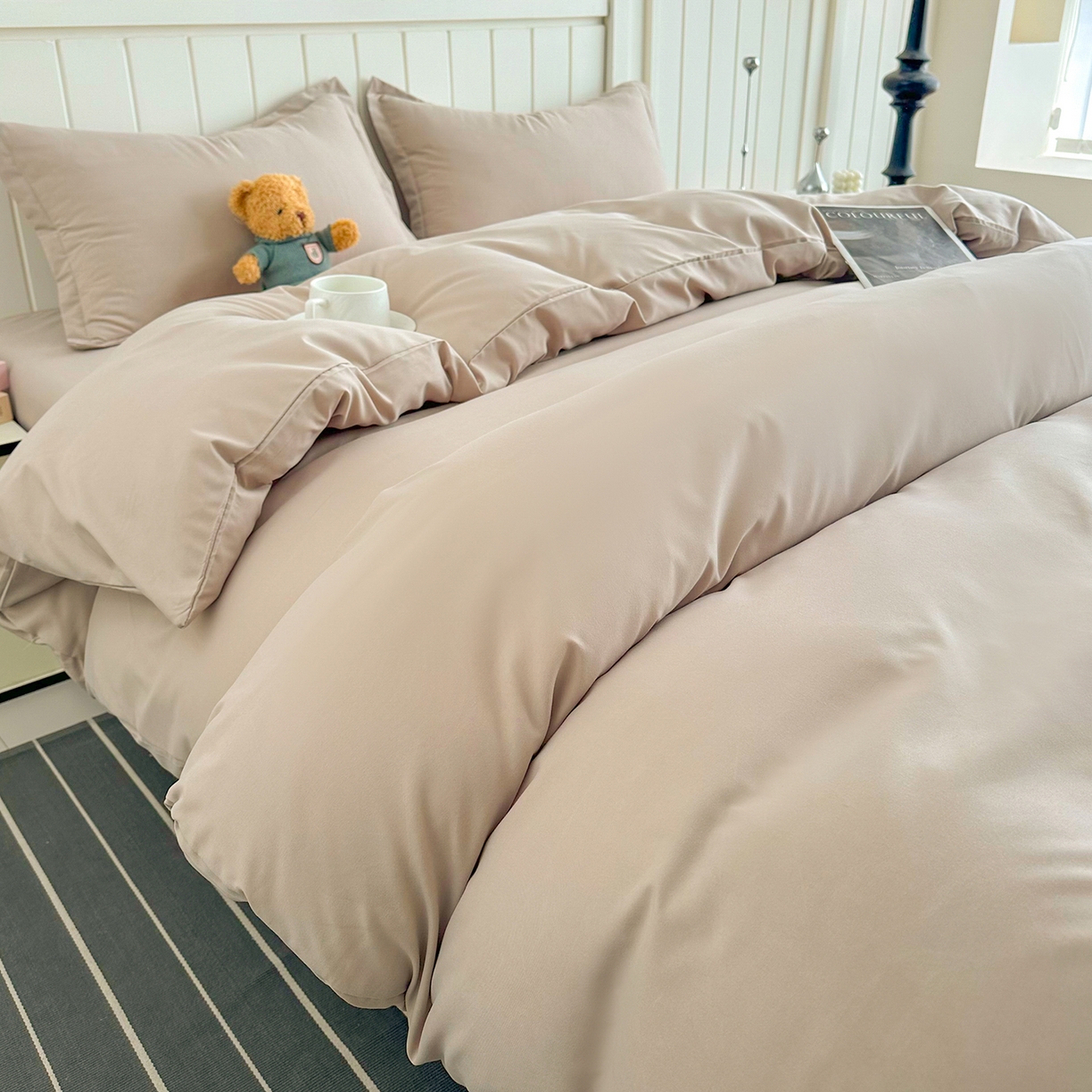 91家纺网 家纺一手货源 找家纺 佑泽家纺 2026新款亲肤水洗棉四件套 卡其