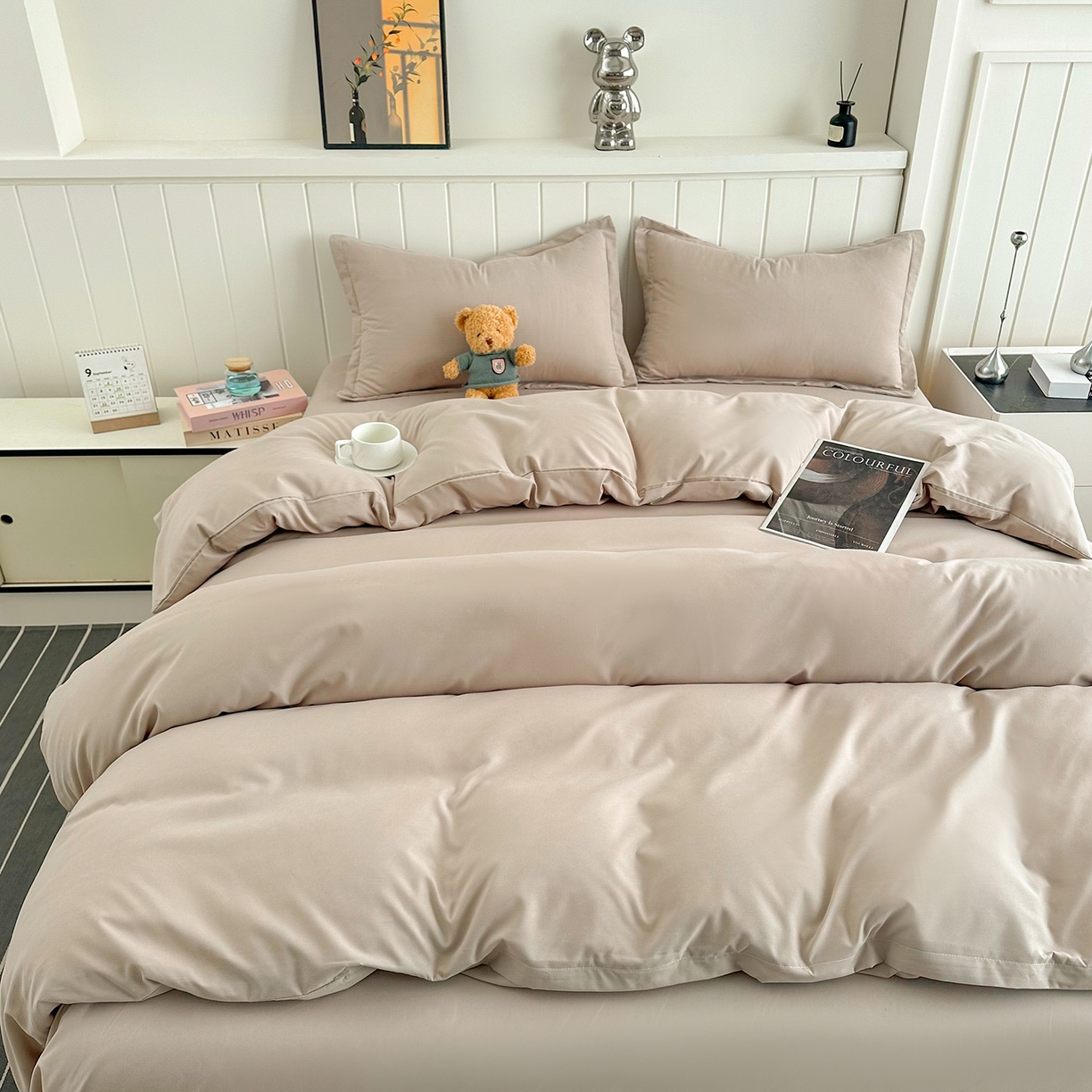 91家纺网 家纺一手货源 找家纺 佑泽家纺 2026新款亲肤水洗棉四件套 卡其