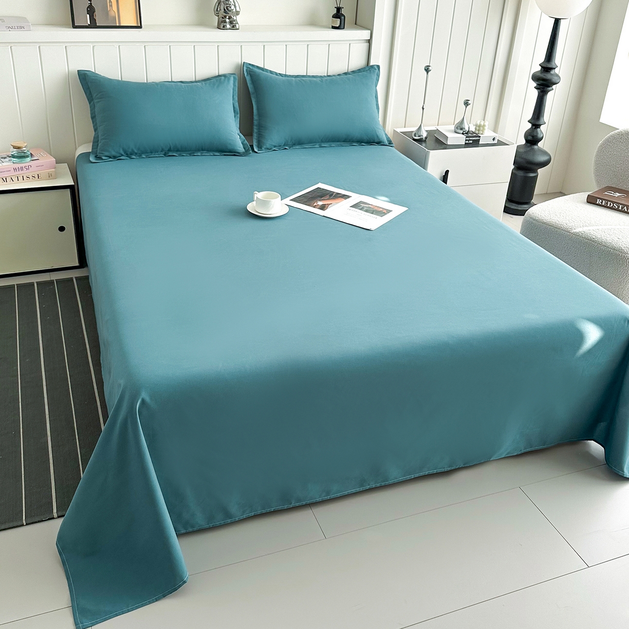 91家纺网 家纺一手货源 找家纺 佑泽家纺 2026新款亲肤水洗棉四件套 孔雀绿