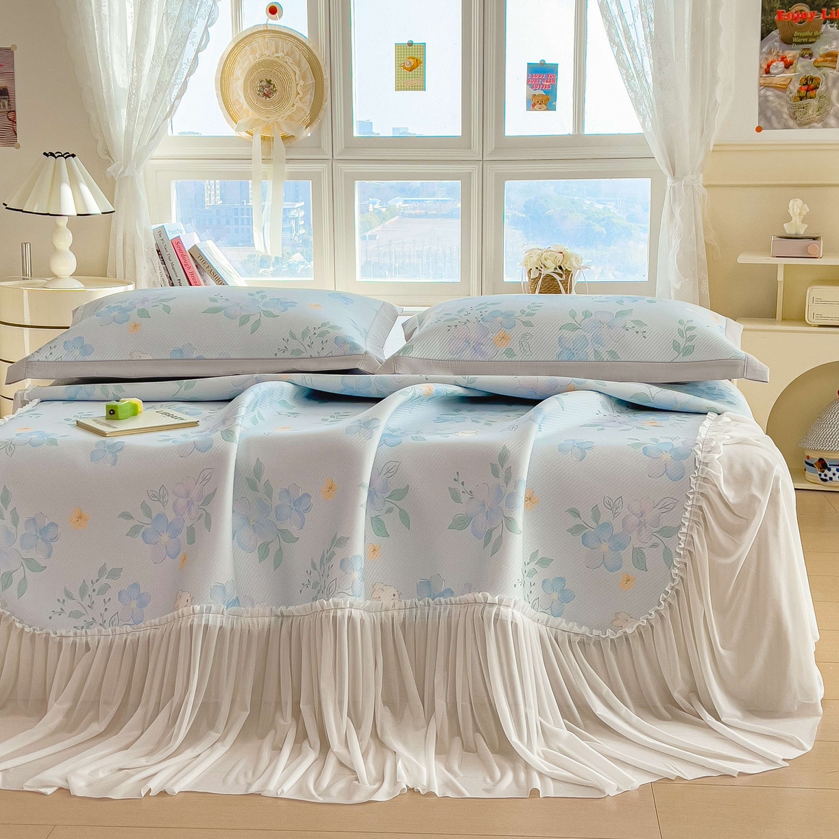 91家纺网 家纺一手货源 找家纺 孩子王家纺 2026春夏新款夏季花卉冰丝凉席凉感值过0.21冰豆豆A类可机洗学生宿舍空调软席 春漫庭 床裙款