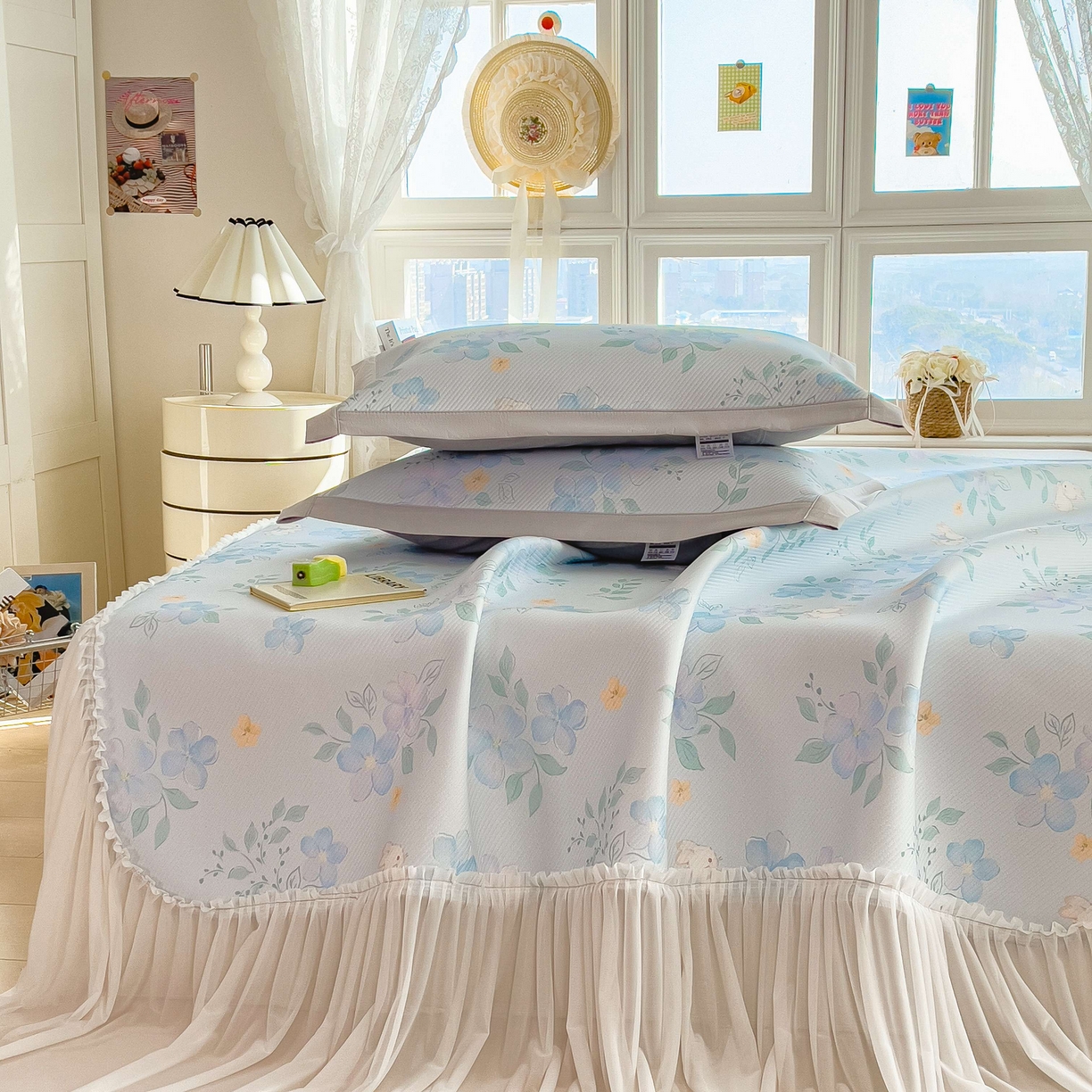 91家纺网 家纺一手货源 找家纺 孩子王家纺 2026春夏新款夏季花卉冰丝凉席凉感值过0.21冰豆豆A类可机洗学生宿舍空调软席 春漫庭 床裙款