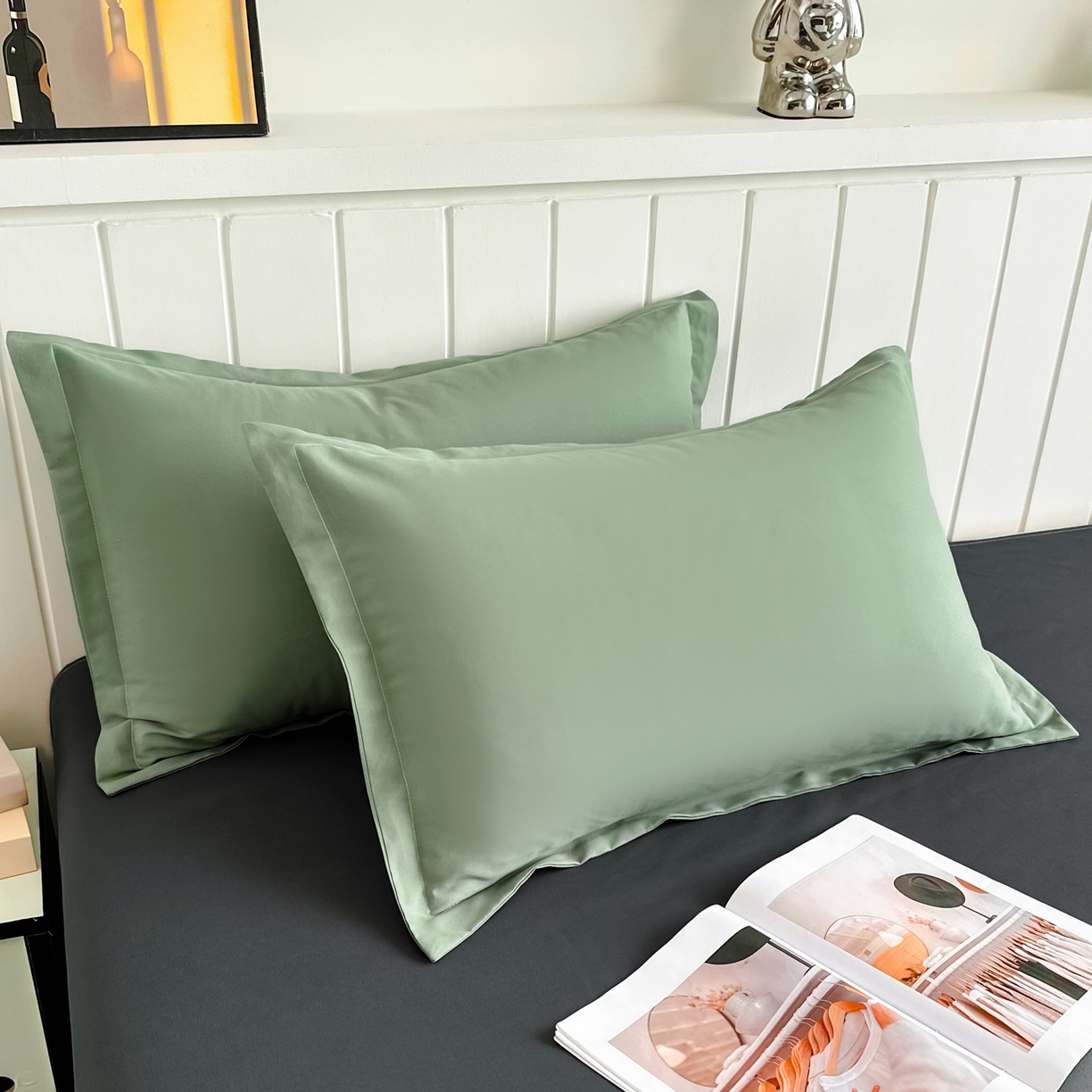 91家纺网 家纺一手货源 找家纺 佑泽家纺 2026新款亲肤水洗棉四件套 抹茶深灰