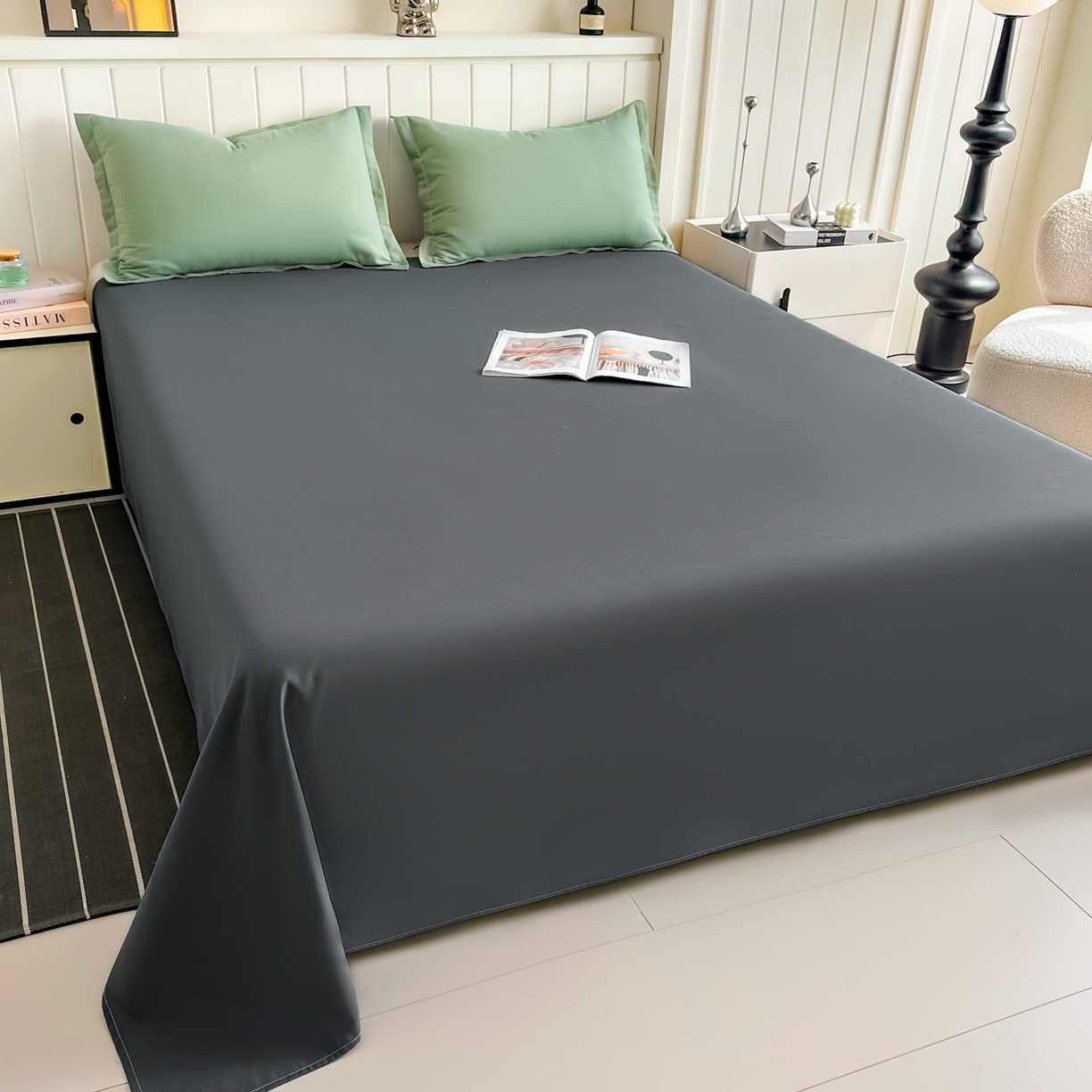 91家纺网 家纺一手货源 找家纺 佑泽家纺 2026新款亲肤水洗棉四件套 抹茶深灰