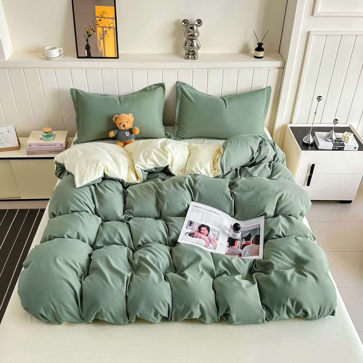 佑泽家纺 2026新款亲肤水洗棉四件套 抹茶芝士