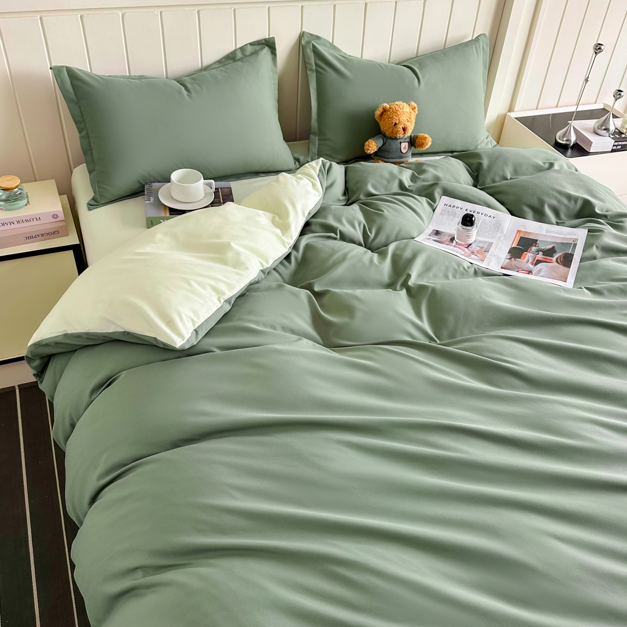 91家纺网 家纺一手货源 找家纺 佑泽家纺 2026新款亲肤水洗棉四件套 抹茶芝士