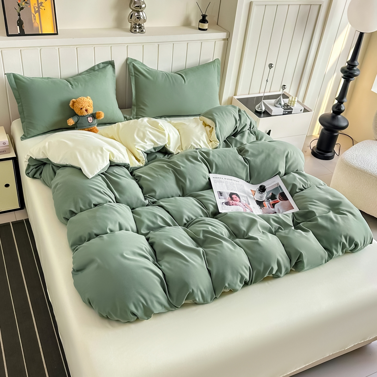 91家纺网 家纺一手货源 找家纺 佑泽家纺 2026新款亲肤水洗棉四件套 抹茶芝士