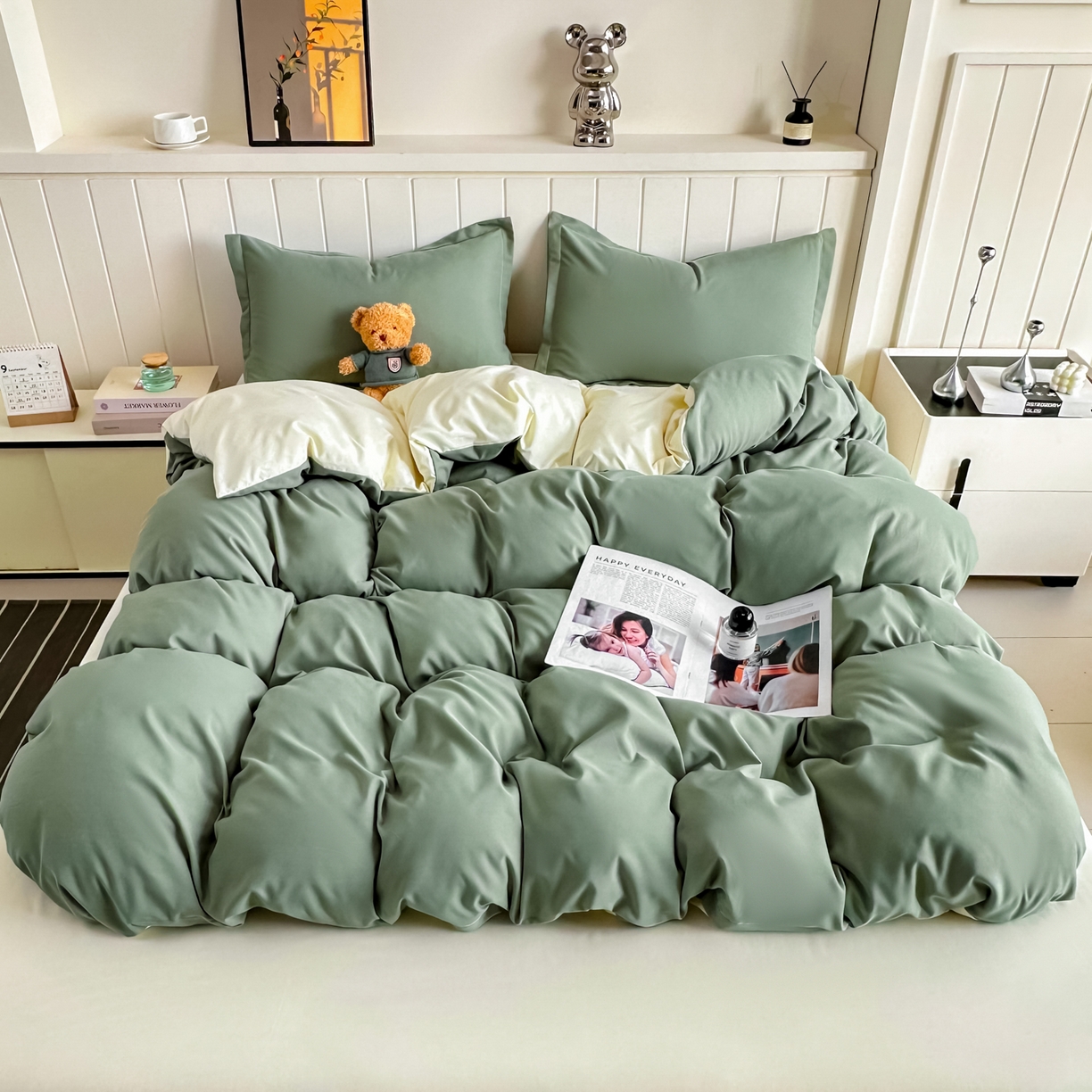 91家纺网 家纺一手货源 找家纺 佑泽家纺 2026新款亲肤水洗棉四件套 抹茶芝士