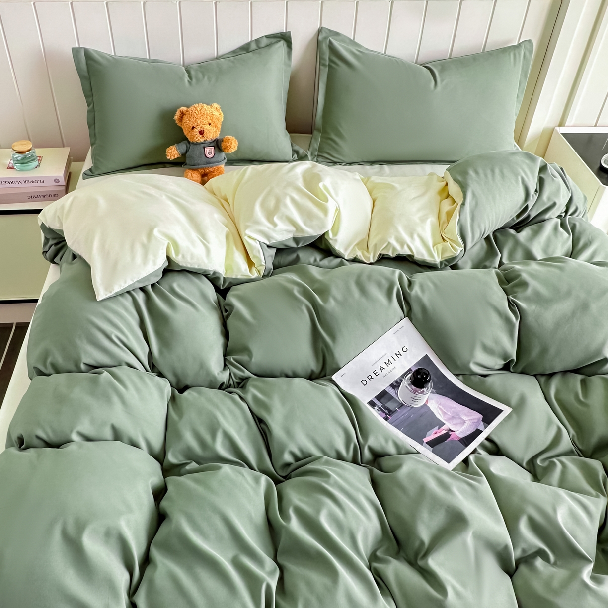 91家纺网 家纺一手货源 找家纺 佑泽家纺 2026新款亲肤水洗棉四件套 抹茶芝士