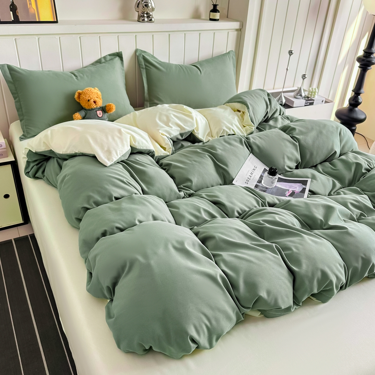 91家纺网 家纺一手货源 找家纺 佑泽家纺 2026新款亲肤水洗棉四件套 抹茶芝士