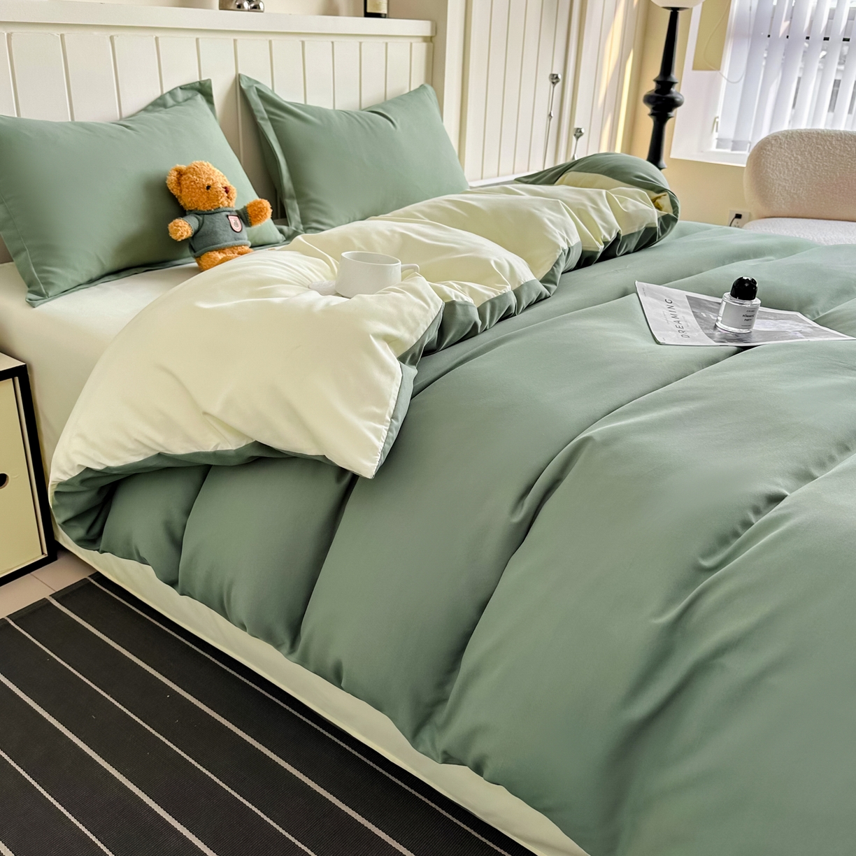 91家纺网 家纺一手货源 找家纺 佑泽家纺 2026新款亲肤水洗棉四件套 抹茶芝士
