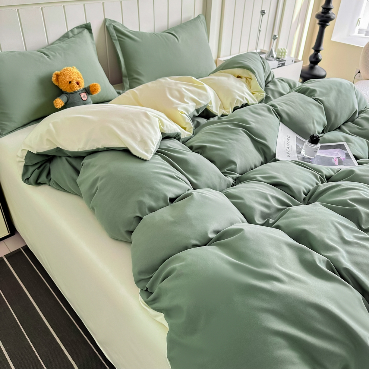 91家纺网 家纺一手货源 找家纺 佑泽家纺 2026新款亲肤水洗棉四件套 抹茶芝士