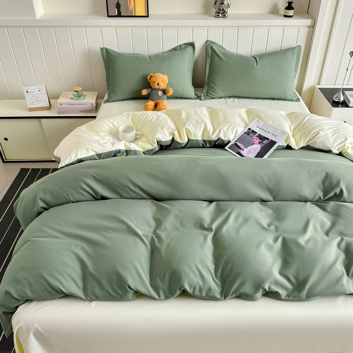 91家纺网 家纺一手货源 找家纺 佑泽家纺 2026新款亲肤水洗棉四件套 抹茶芝士