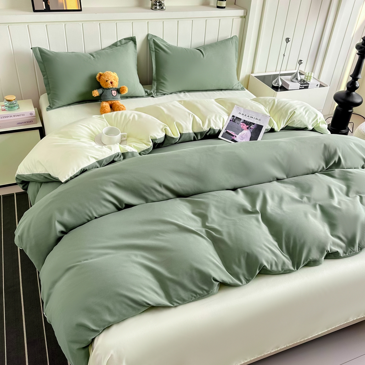 91家纺网 家纺一手货源 找家纺 佑泽家纺 2026新款亲肤水洗棉四件套 抹茶芝士