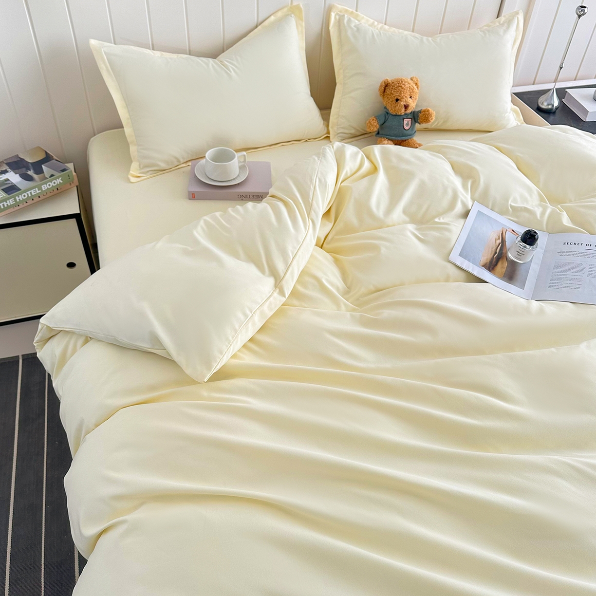 91家纺网 家纺一手货源 找家纺 佑泽家纺 2026新款亲肤水洗棉四件套 奶油黄