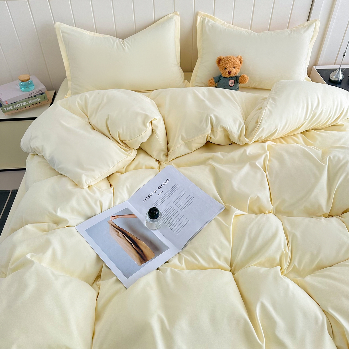 91家纺网 家纺一手货源 找家纺 佑泽家纺 2026新款亲肤水洗棉四件套 奶油黄