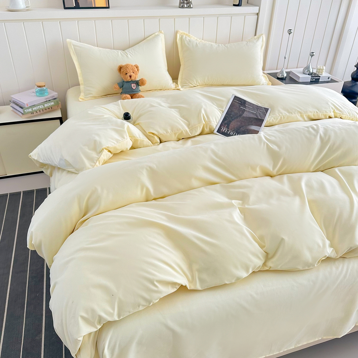 91家纺网 家纺一手货源 找家纺 佑泽家纺 2026新款亲肤水洗棉四件套 奶油黄