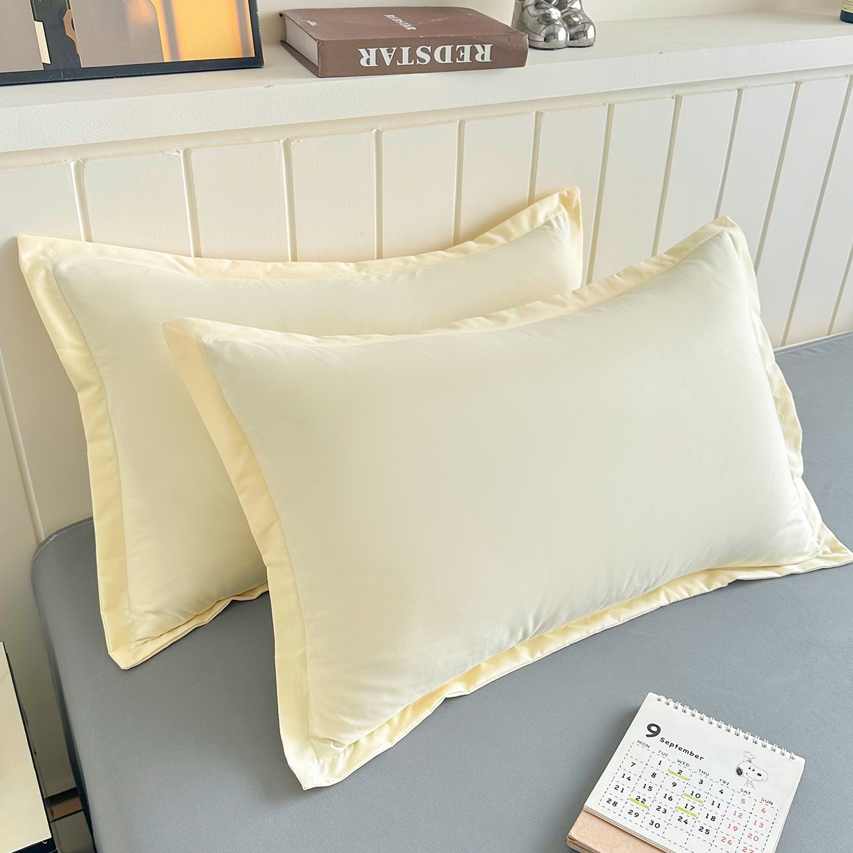 91家纺网 家纺一手货源 找家纺 佑泽家纺 2026新款亲肤水洗棉四件套 奶油黄+月光灰