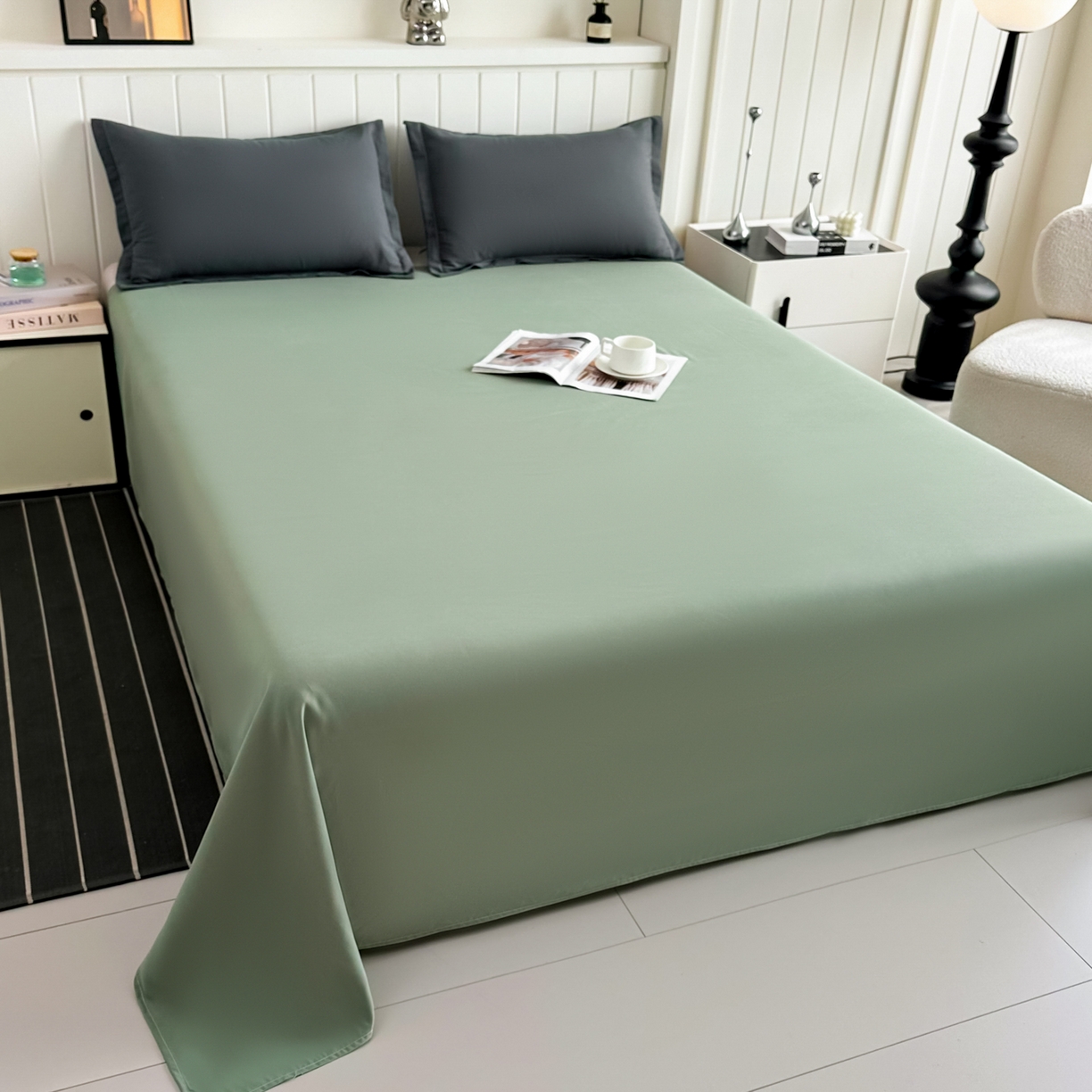 91家纺网 家纺一手货源 找家纺 佑泽家纺 2026新款亲肤水洗棉四件套 深灰抹茶