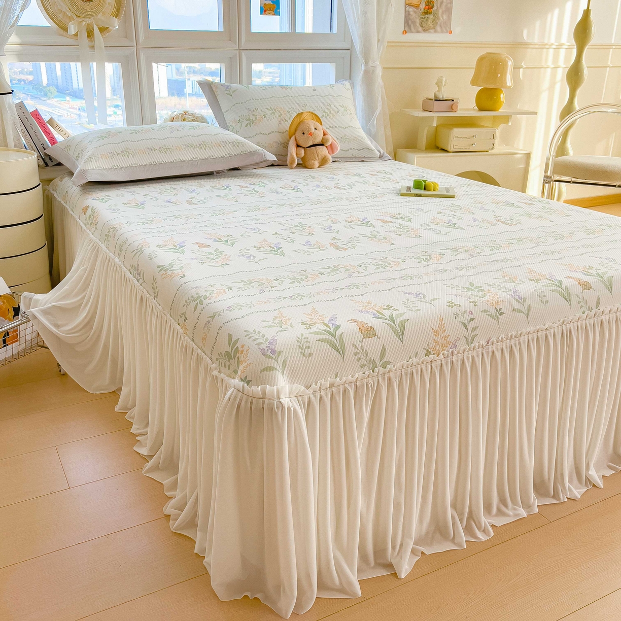 91家纺网 家纺一手货源 找家纺 孩子王家纺 2026春夏新款夏季花卉冰丝凉席凉感值过0.21冰豆豆A类可机洗学生宿舍空调软席 洛克庄园 床裙款