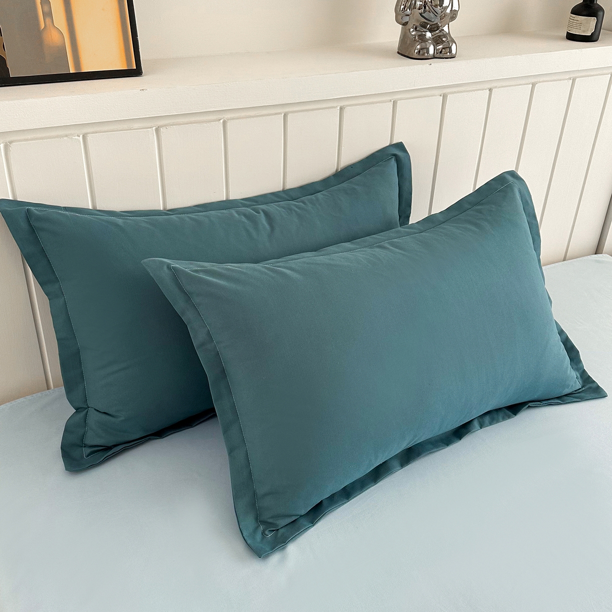 91家纺网 家纺一手货源 找家纺 佑泽家纺 2026新款亲肤水洗棉四件套 松石绿+天空蓝